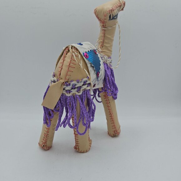 Handmade Fabric Camel Figurine With Colorful Embellished Saddle & Fringe - Picture 7 of 12